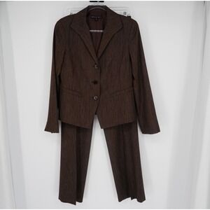 Lafayette 148 New York Brown Pinstripe Virgin Wool Pant Suit Blazer Trousers 4